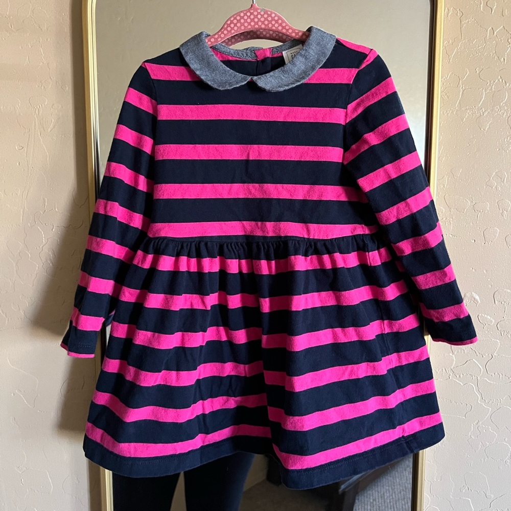 COPY - Baby Gap Pink Navy Striped Preppy Dress with Chambray Peter Pan Collar S…